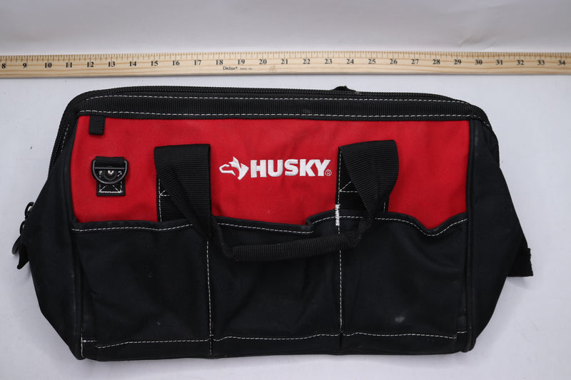 Husky Wide Mouth Water Resistant Tool Bag Black/Red 8 Pockets 15" 398900