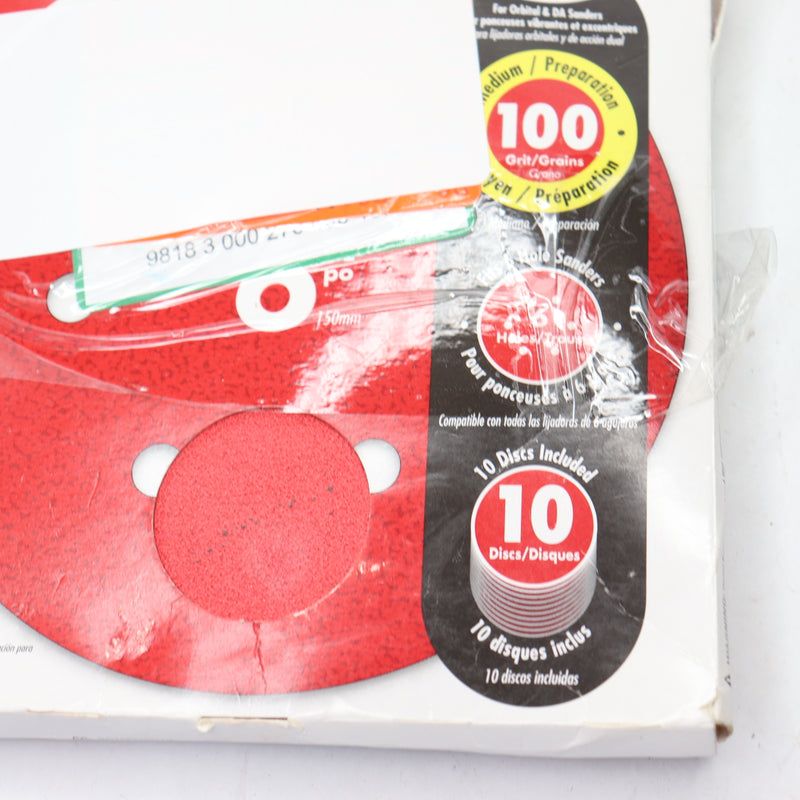 (10-Pk) Freud Random Orbital Sanding Disc Red 100-Grit 6" DCD060100H10G