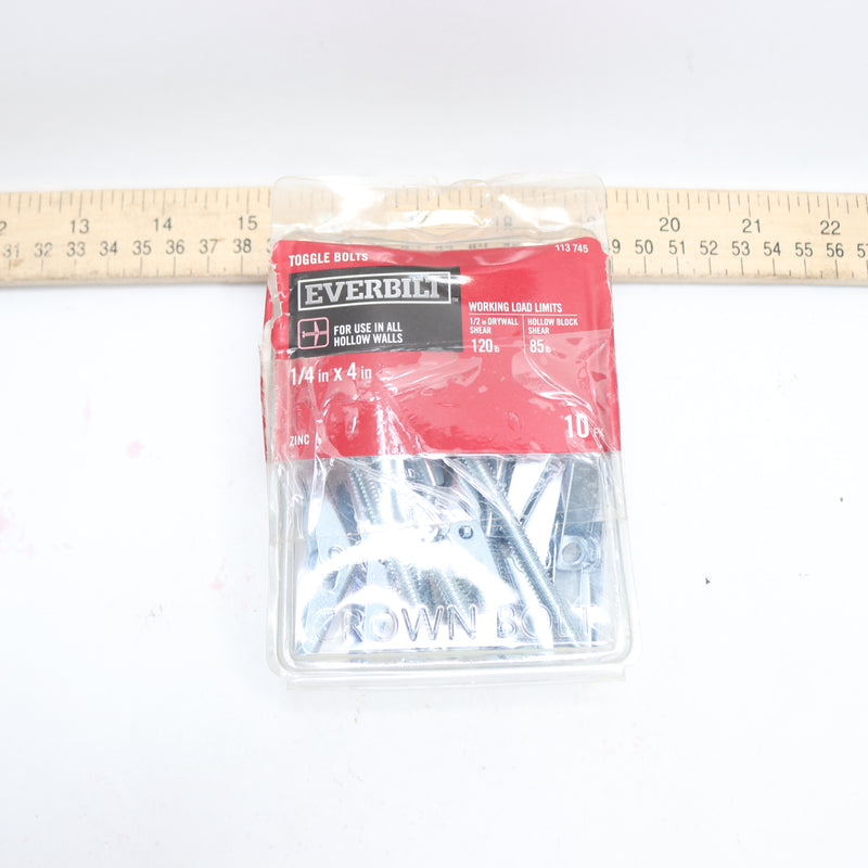 (10-Pk) Everbilt Toggle Bolt with Round-Head Phillips Drive Screw 1/4" x 4"