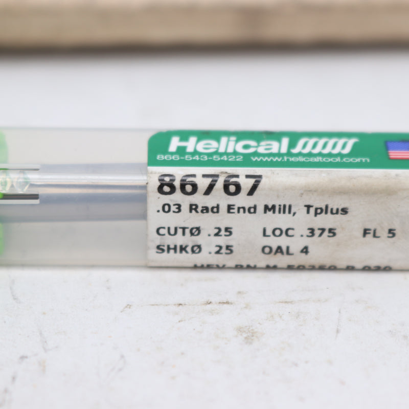 Helical Solutions 5 Flute Corner Radius End Mill Tplus Coated Carbide 86767