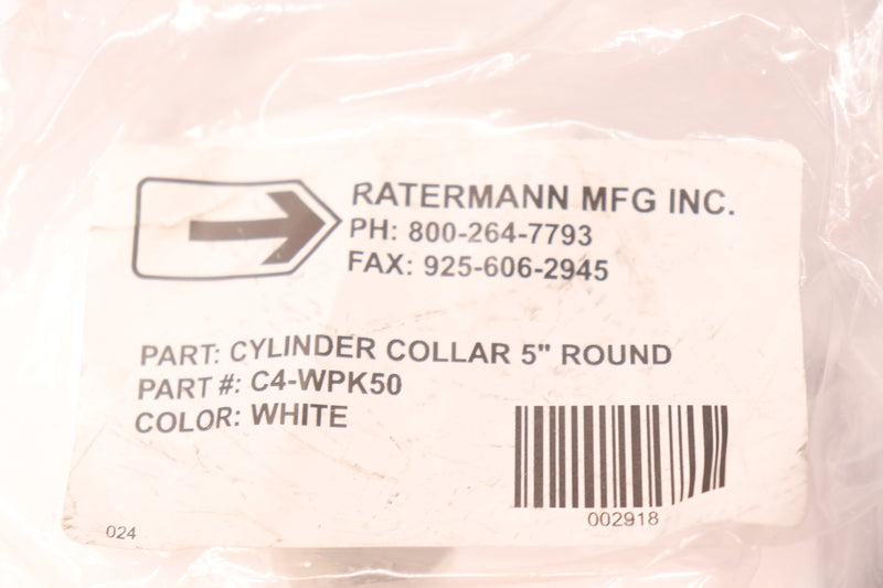 (50-Pk) Ratermann MFG Cylinder Collar Round White 5" C4-WPK50
