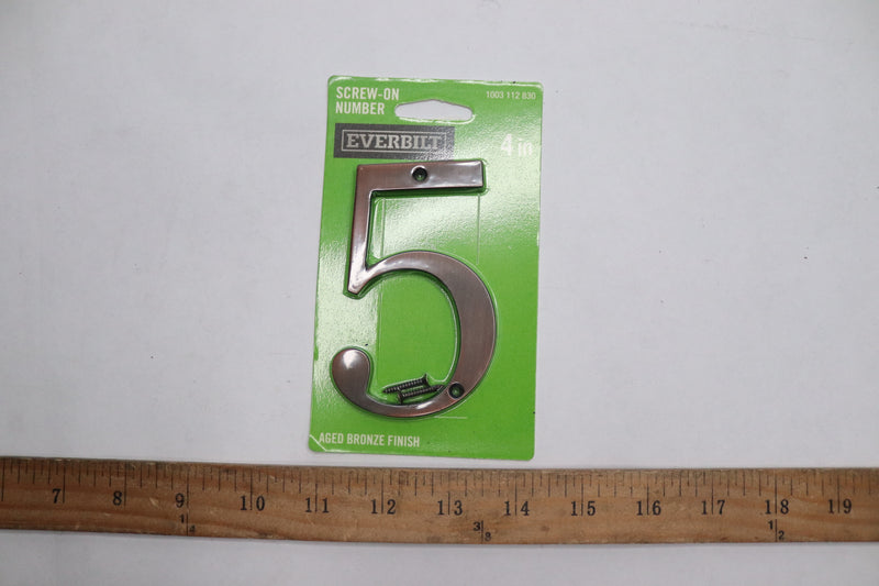 Everbilt Flush Mount House Number 5 Aged Bronze 4" 1003 112 830