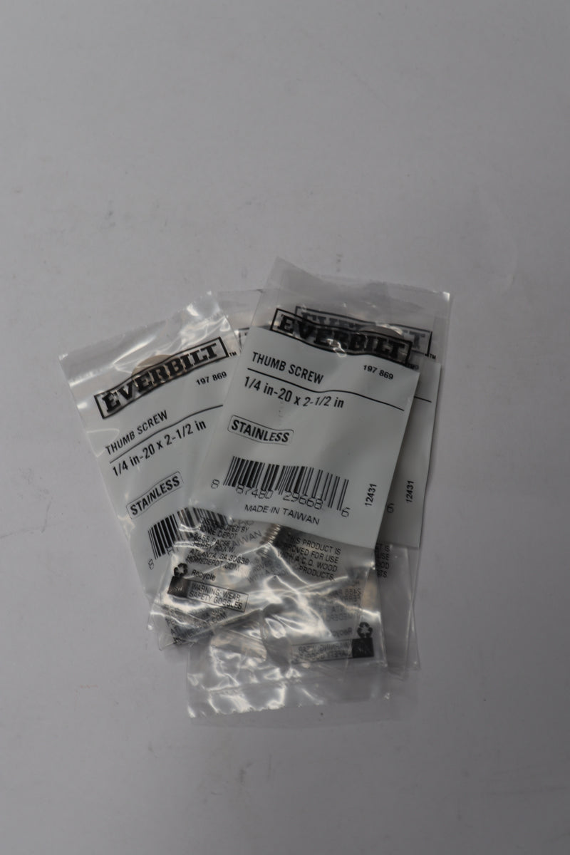 (5-Pk) Everbilt Thumb Screw Stainless Steel 1/4"-20 TPI x 2-1/2" 197 869