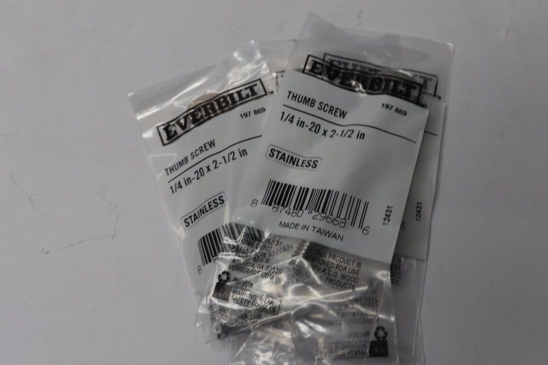 (5-Pk) Everbilt Thumb Screw Stainless Steel 1/4"-20 TPI x 2-1/2" 197 869