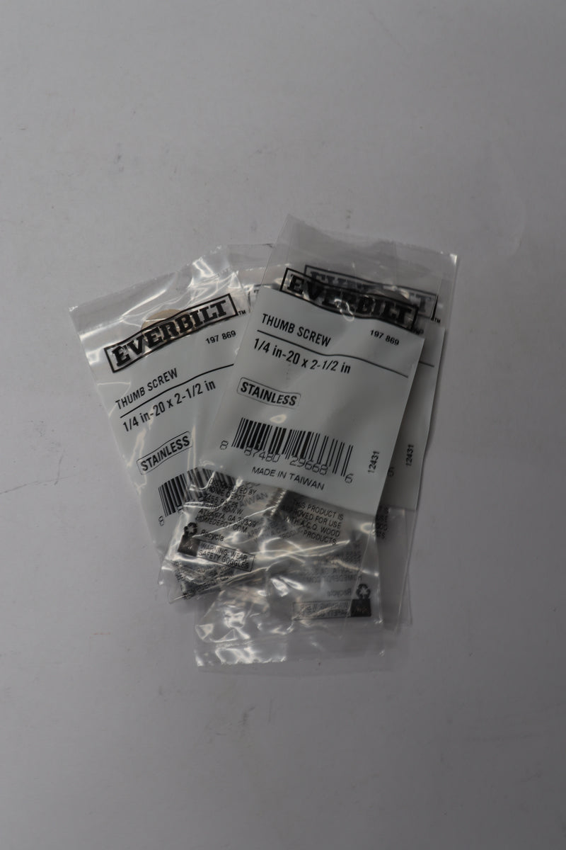 (5-Pk) Everbilt Thumb Screw Stainless Steel 1/4"-20 TPI x 2-1/2" 197 869