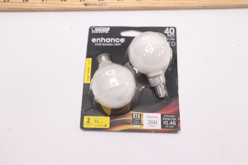 (2-Pk) Feit Electric G16.5 E12 Candelabra Filament LED Light Bulb Bright White