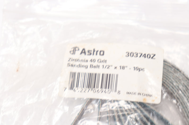 (10-Pk) Astro Sanding Belt Zirconia 40 Grit 1/2" x 18" 303740Z
