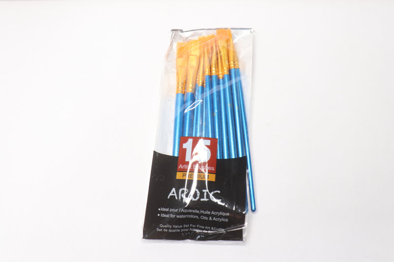(15-Pk) Aroic Acrylic Paint Brush Set Nylon Hair Paint Brushes