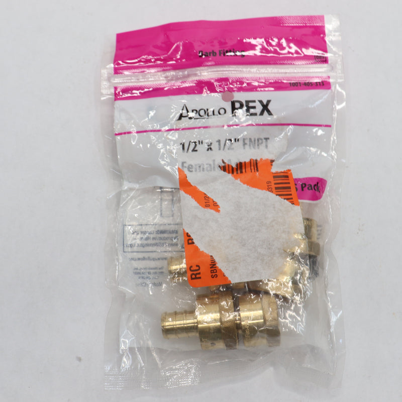 (4-Pk) Apollo Pex Female Adapter Brass 1/2" APXFA12125PK