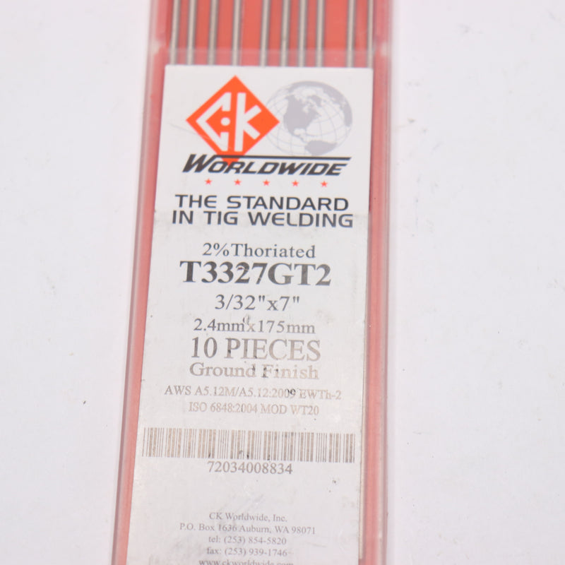 (10-Pk) CK 2% Thoriated Tungsten Electrode Red 3/32" x 7" T3327GT2