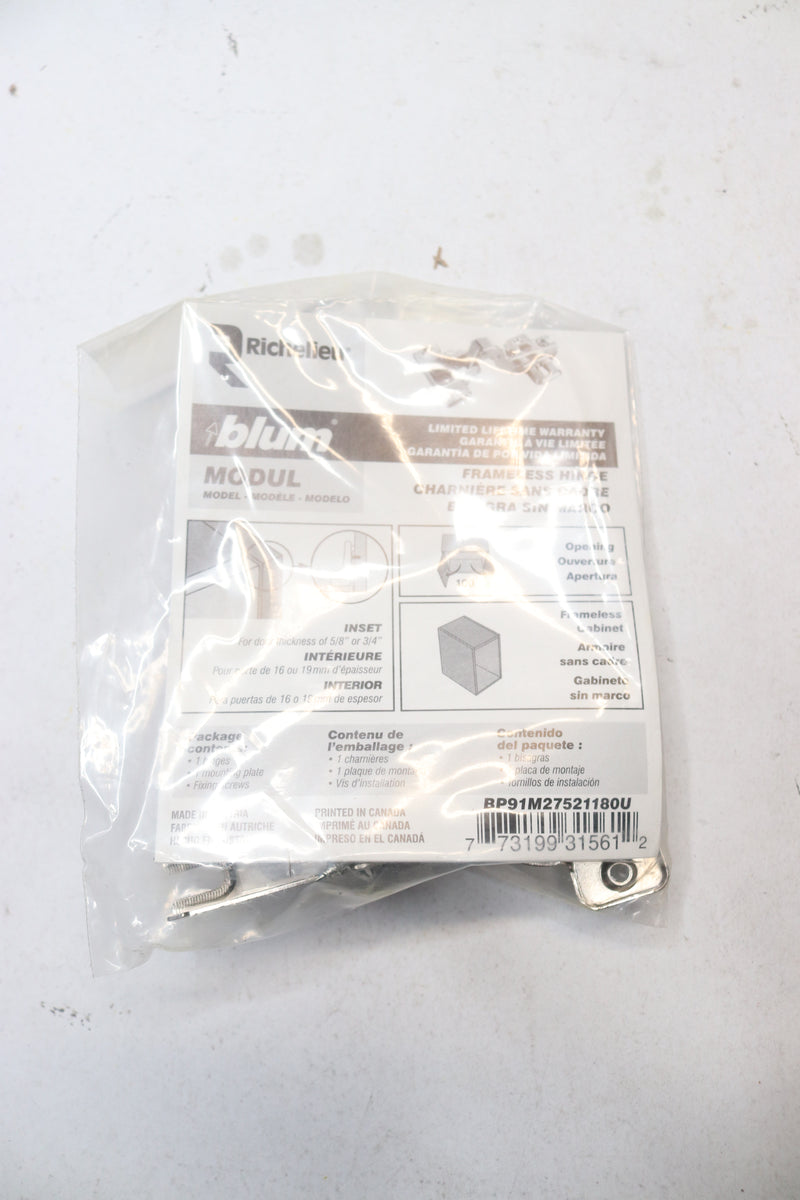 Blum Self-Closing Concealed Cabinet Hinge Nickel Plated 5/8" BP91M27521180U