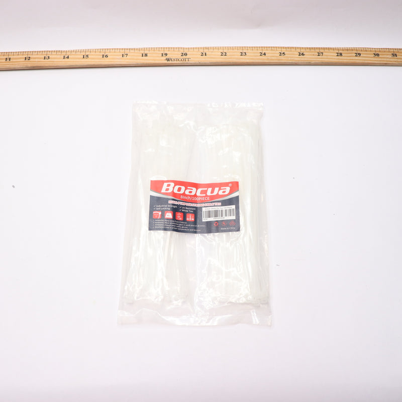 (100-Pk) Boacua Cable Ties Nylon White 8" 105762