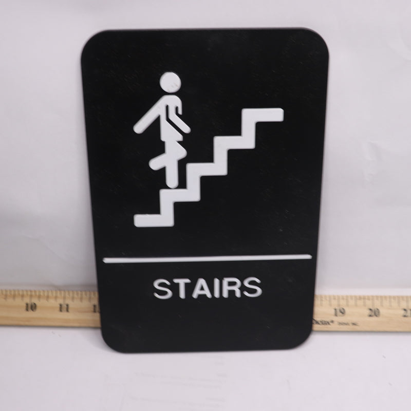 ADA Stairs Commercial Sign Door Plate with Braille Black/White 9" x 6"