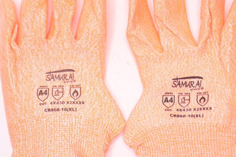 (Pair) Samurai Hi-Vis Cut-Resistant Glove Silicone Palm Coating XL CR860-10