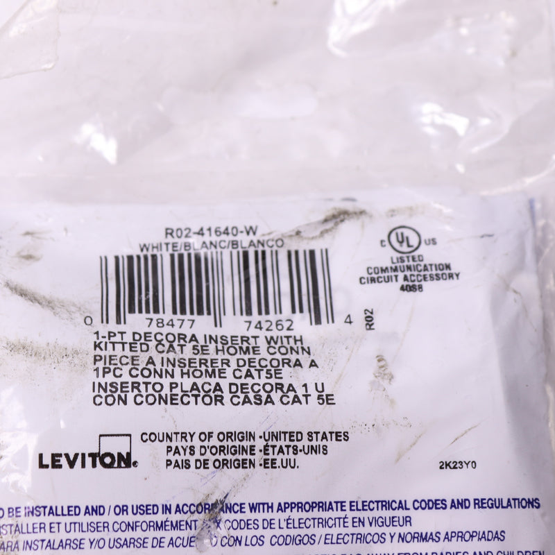 Leviton QuickPort Decora with Cat 5e Insert White R02-41641-W
