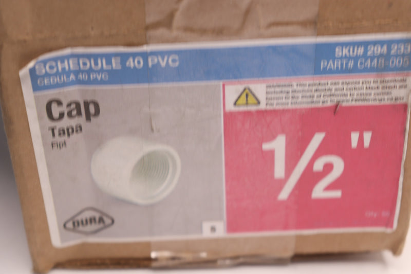 (50-Pk) Dura Cap Fitting Fipt Sch 40 White PVC 1/2" C448-005