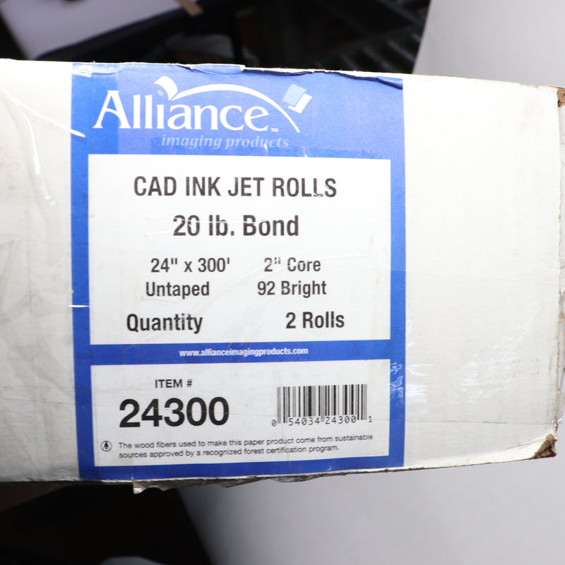 (2-Pk) Alliance Wide Format CAD Ink Jet Bond Paper 24" x 300' 20PLP-30300
