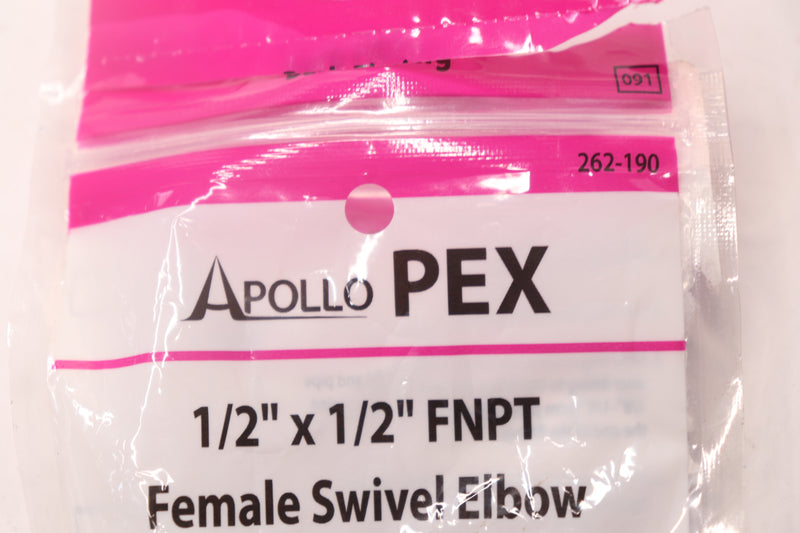 Apoloo Pex 90-Degree Elbow 1/2" PEX-B Barb x 1/2" Female Swivel APXFAE1212