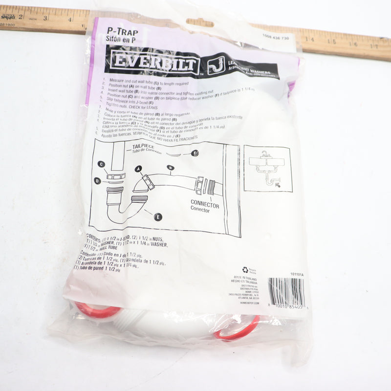 Everbilt J-Bend Sink Drain P-Trap White 1-1/2" 101101A