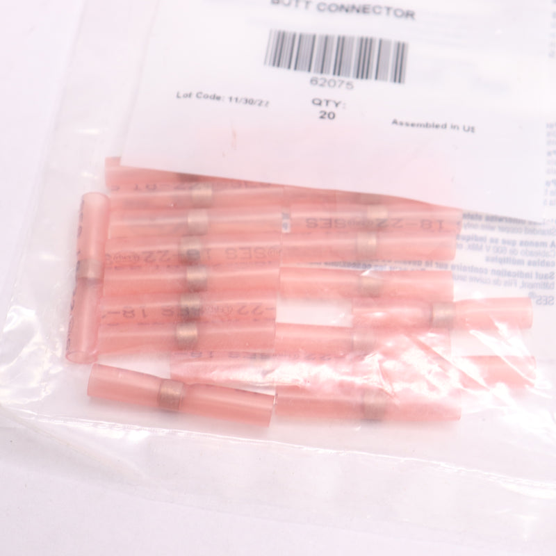 (20-Pk) Lawson Butt Connector Solder Seal Polyolefin Red 20-18 AWG 62075