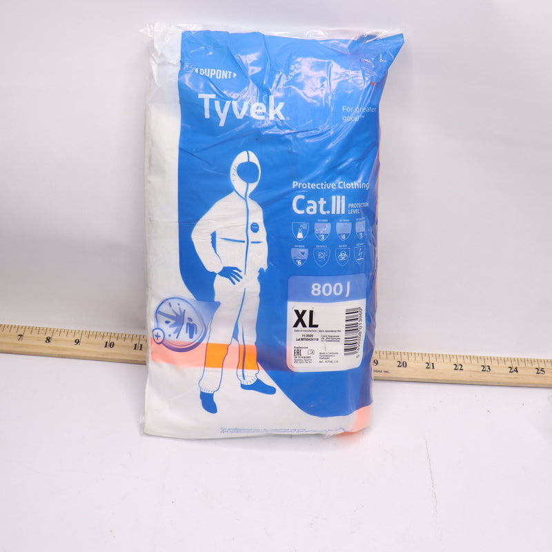 Tyvek Cat III Chemical Protective Coverall Suit XL 800J