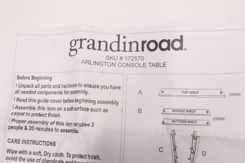 Grandin Road Arlington Three-Tier Console Hardware Kit 88292