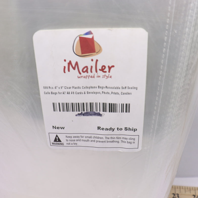 (500-Pk) IMAILER Resealable Cello Cellophane Bags Clear Polypropylene