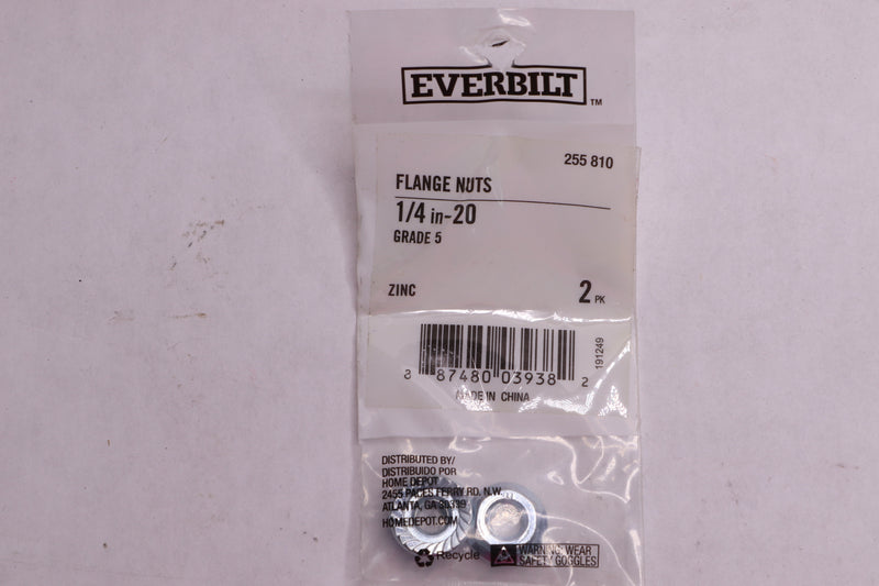 (2-Pk) Everbilt Flange Nut Zinc-Plated Steel Grade 5 1/4"-20 255 810