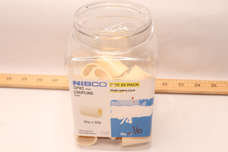 (16-Pk) Nibco Coupling Fitting CPVC-CTS 3/4" x 3/4" - Missing Top For Container
