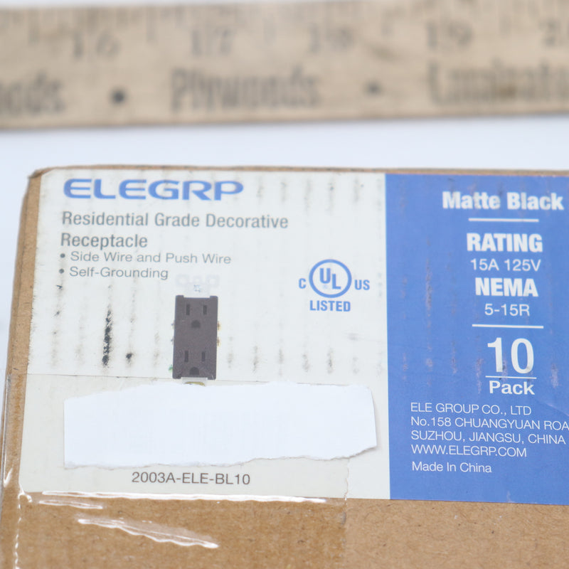 (10-Pk) ELEGRP Decorator Electrical Wall Receptacle Outlet 15A 125V Matte Black