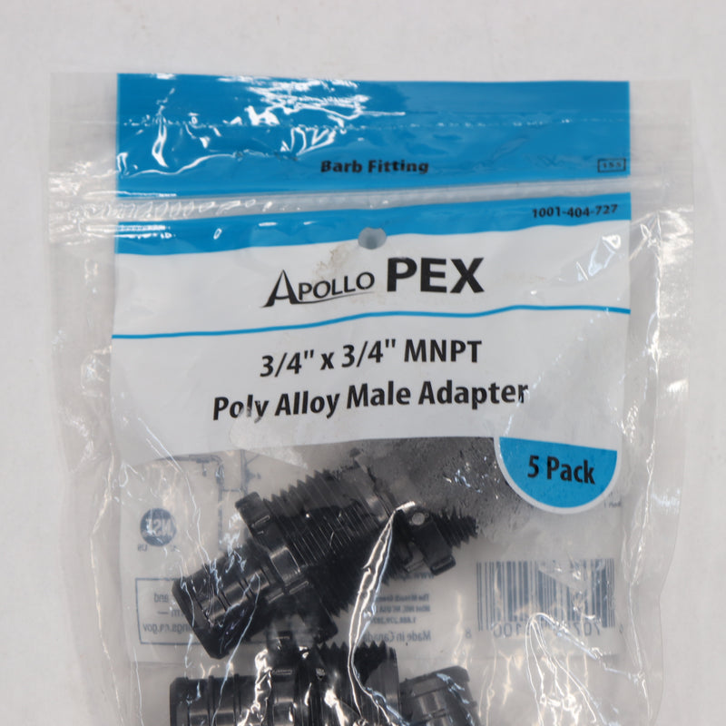 (5-Pk) Apollo Male Hose Adapter Poly Alloy 3/4" x 3/4" PXPAM345PK