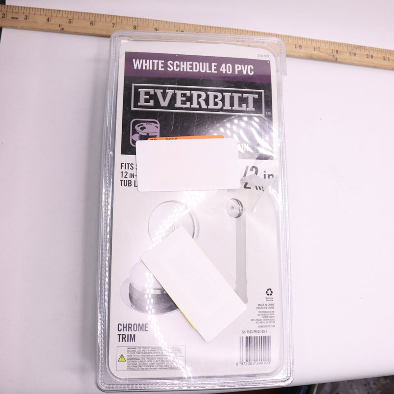 Everbilt Pipe Bath Waste and Overflow Drain PVC White Schedule 40 1-1/2"