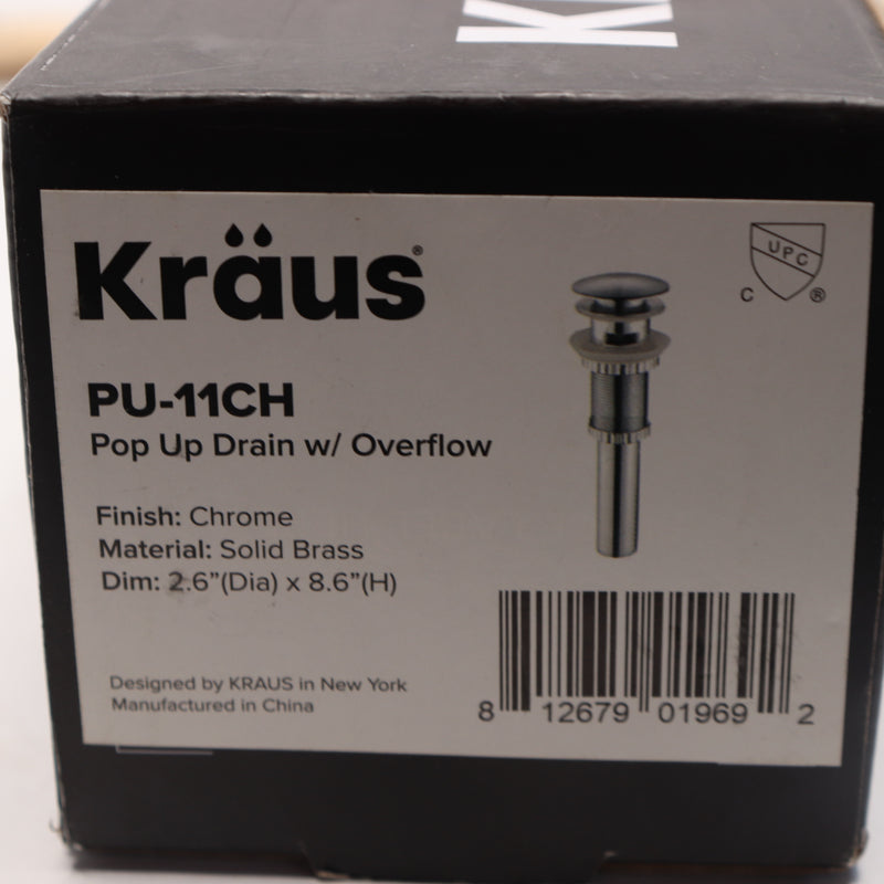 (1-Pk) Kraus Round Pop Up Drain With Overflow Brass Chrome 1.25 Size