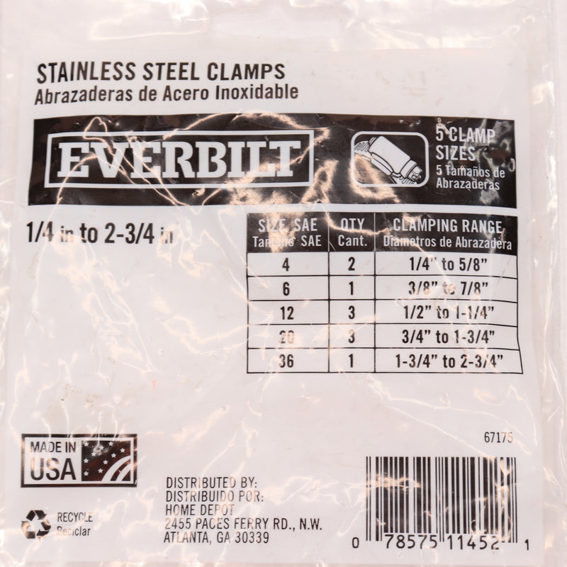 (6-Pk) Everbilt Hose Clamps Assorted Stainless Steel 0.21" 67175