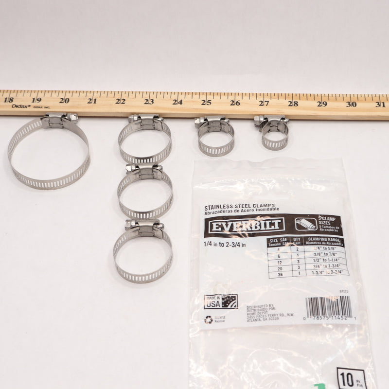 (6-Pk) Everbilt Hose Clamps Assorted Stainless Steel 0.21" 67175