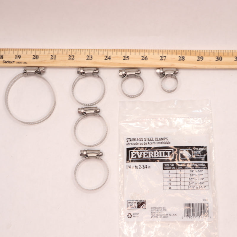 (6-Pk) Everbilt Hose Clamps Assorted Stainless Steel 0.21" 67175