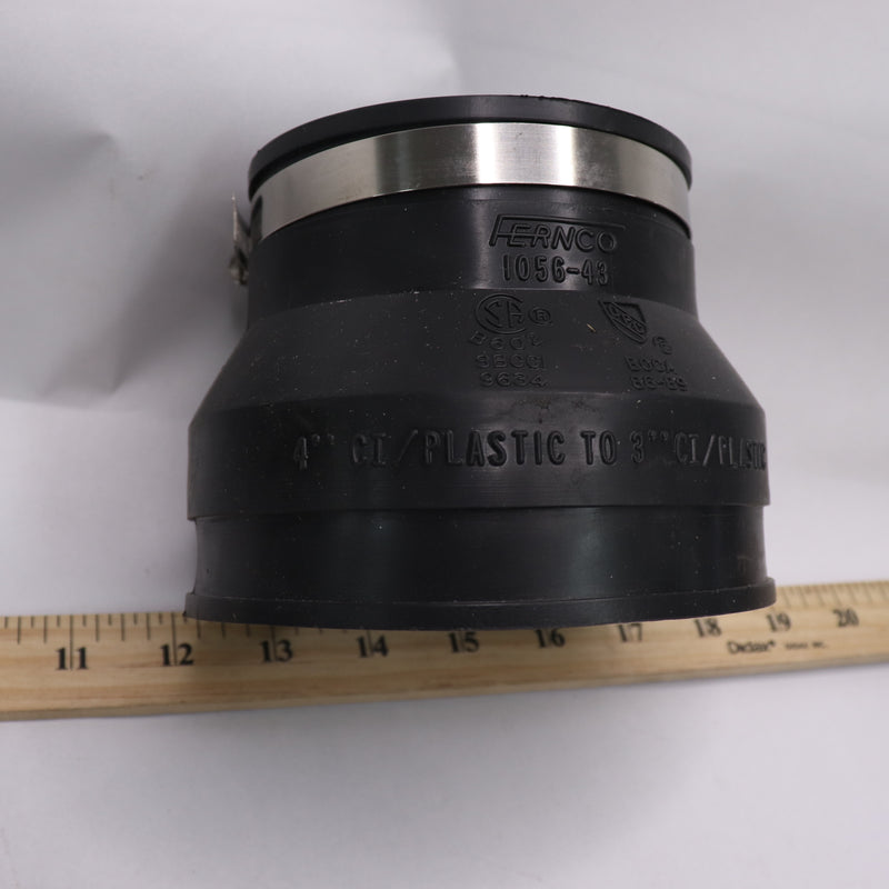 Fernco Flexible Reducing Coupling PVC Connects 4" Pipe to 3" - Missing 1 Clamp