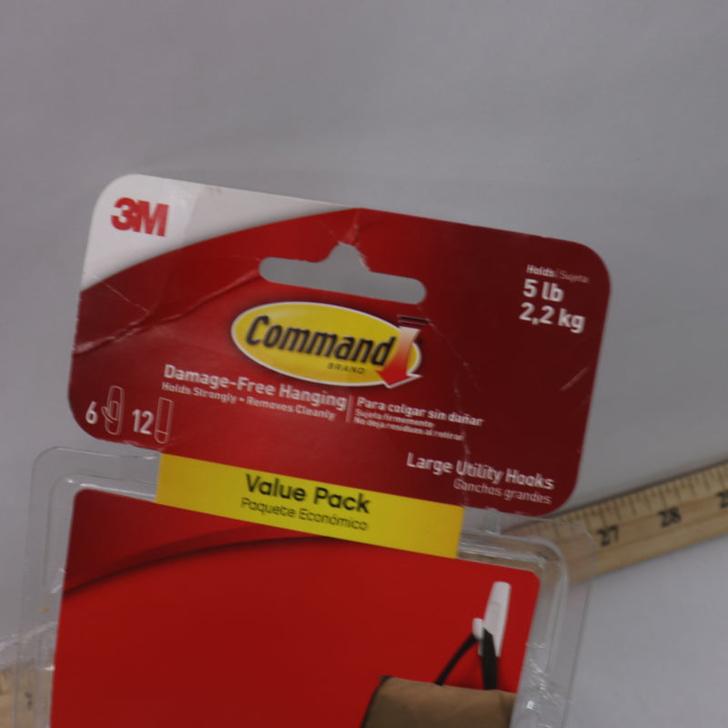 Command Utility Hook Large Holds up to 5LBS 6 Hooks 12 Strips 17003-6ES