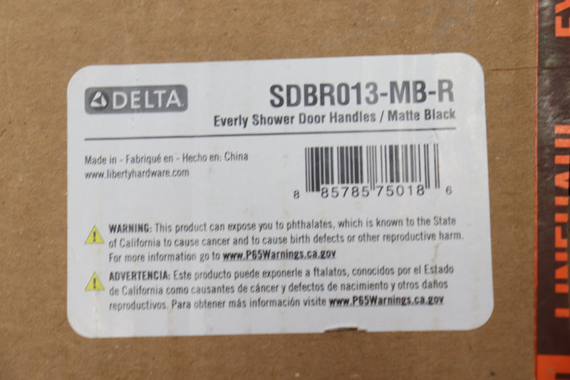 Delta Shower Sliding Door Handle Kit Matte Black 2.88" X 20" SDBR013-MB-R