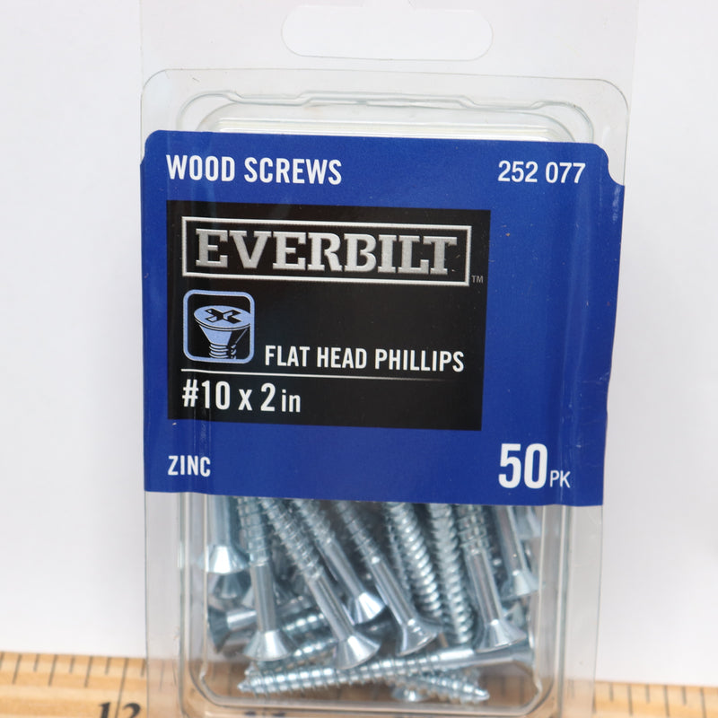 (50-Pk) Everbilt Phillips Flat Head Wood Screw Zinc Plated