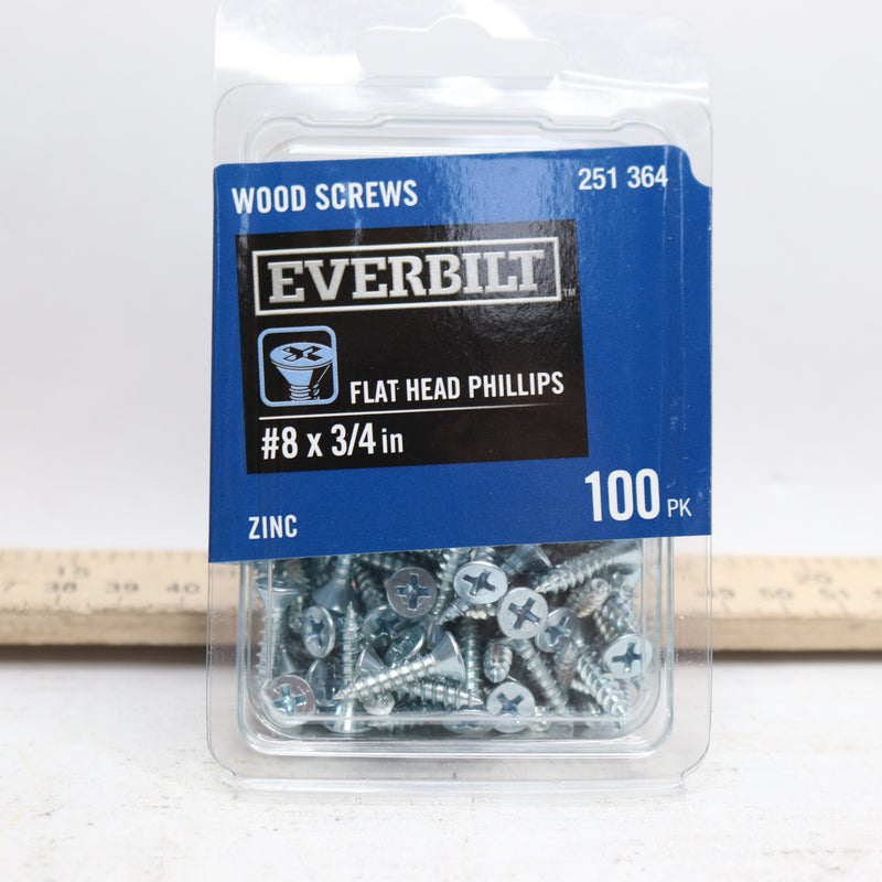 (100-Pk) Everbilt Flat-Head Phillips Drive Wood Screw Zinc-Plated