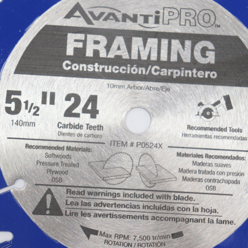 Avanti Pro Framing Circular Saw Blade 5-1/2" x 24 Tooth P0524X