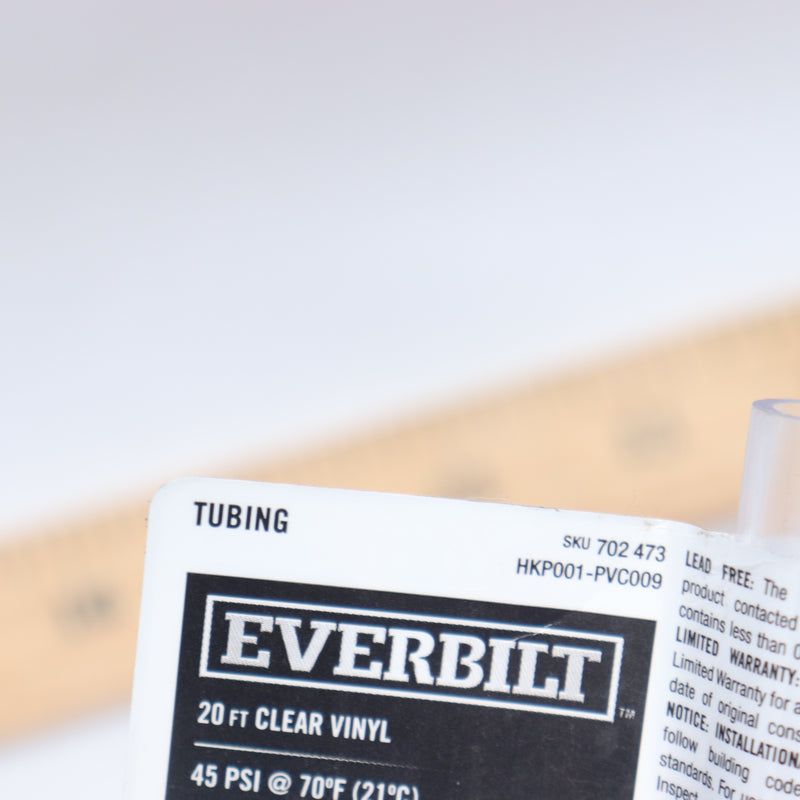 Everbilt Liquid Tubing Vinyl Clear 1/2" x 5/8" x 20' -Has Minor Kinks Throughout