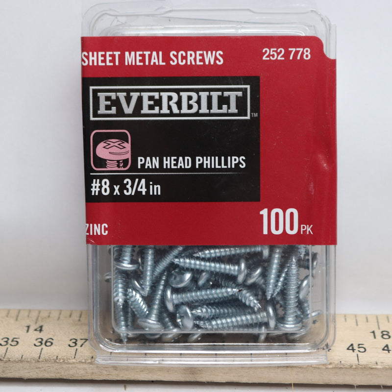 (100-Pk) Everbilt Phillips Pan Head Sheet Metal Screw Zinc Plated