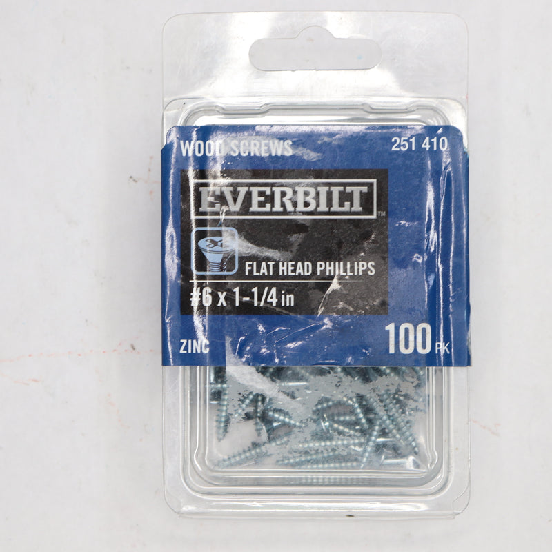 (100-Pk) Everbilt Phillips Flat Head Wood Screws Zinc Plated