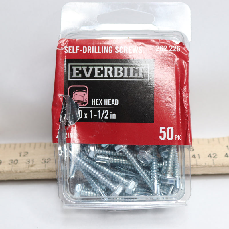 (50-Pk) Everbilt Phillips Hex-Head Sheet Metal Screw Zinc-Plated 1 1/2" 262 226