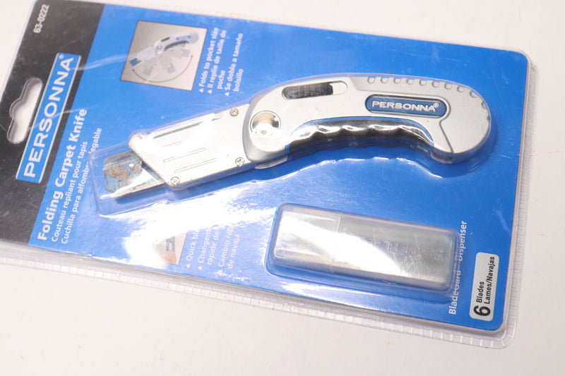 Personna Fold Carpet Knife Stainless Steel w/ 6 Blades 63-0222