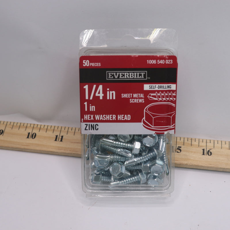 (50-Pk) Everbilt Hex Head Sheet Metal Screw Carbon Steel Zinc Plated