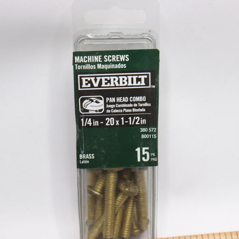 (15-Pk) Everbilt  Phillips-Slotted Pan-Head Machine Screws Brass 1/4" x 1-1/2"