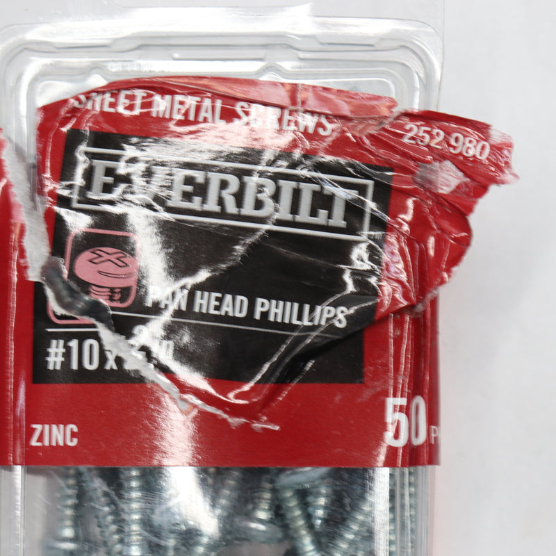 (50-Pk) Everbilt Pan-Head Phillips Drive Sheet Screw Metal Zinc-Plated